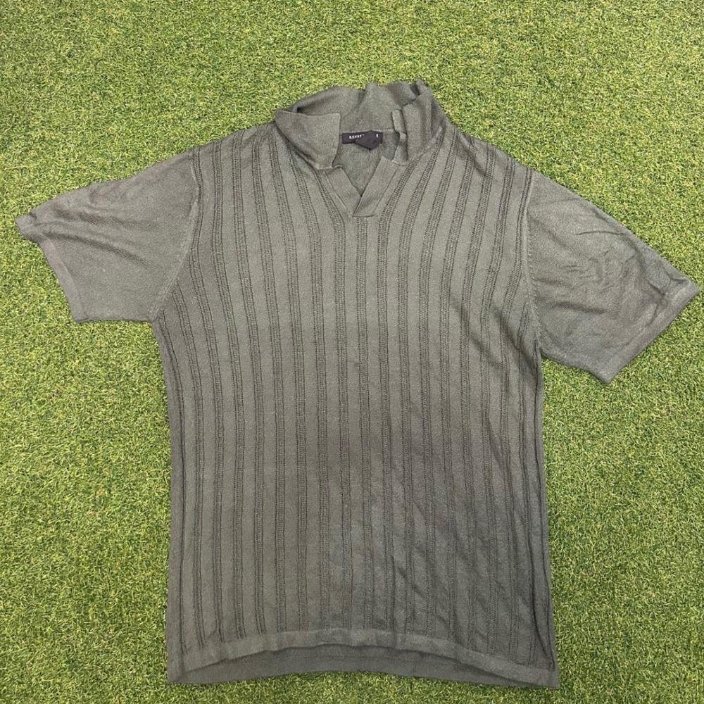 Kenneth Cole New York Mens XL Olive Green Ribbed V-Neck Short Sleeve Sweater